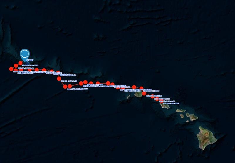 The satellite track of Motherload's journey of more than 600 miles from O‘ahu to French Frigate Shoals photo copyright NOAA Fisheries taken at 
