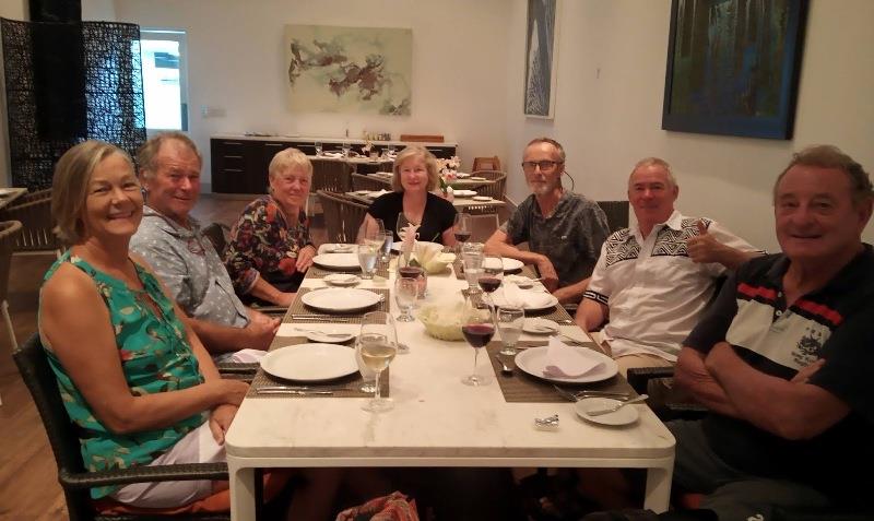 Janake, David. Kris, Leanne, Grahame, David and Trevor. Leela, Taipan Perigee and Red Skelton Enjoying another evening at the French Restaurant in Visa Mar. - photo © SV Taipan