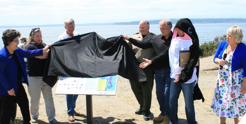 Dedication ceremony for a new Whale Trail sign on June 21st in Shoreline, WA. - photo © NOAA Fisheries