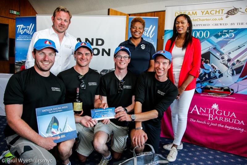 (Standing L- R) Andy Byham, Dream Yacht Charter; Rana Lewis, Antigua Sailing Week; Cherrie Osborne, The Antigua and Barbuda Tourism Authority; Team Cobra with skipper Stevie Beckett (far right)  photo copyright Paul Wyeth / RSrnYC taken at Royal Southern Yacht Club