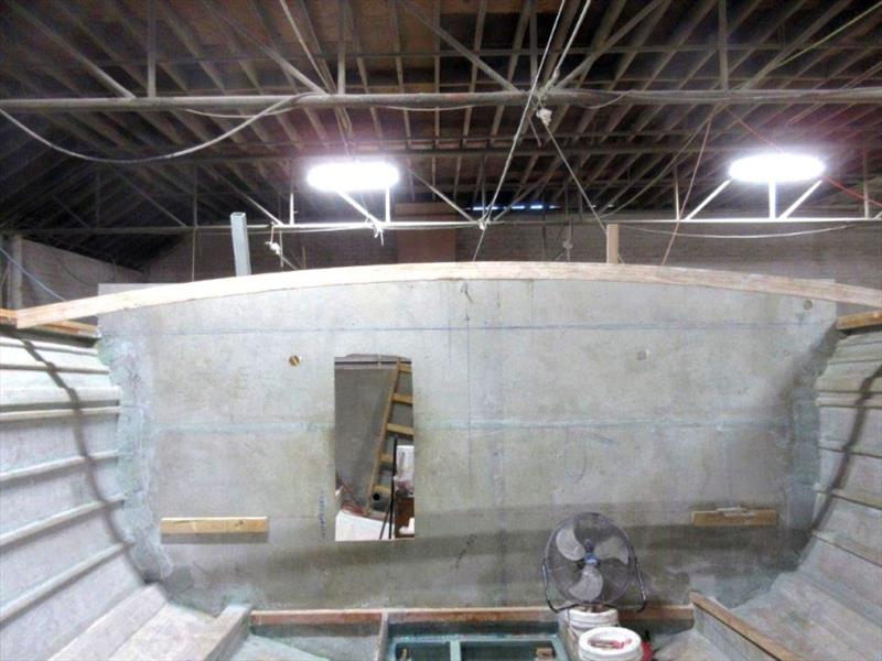 A look aft from the bow at the forward bulkhead and first deck beam fitted photo copyright Jarrett Bay Boatworks taken at 