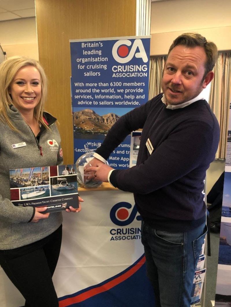 Andy Byham draws the winning ticket. Pictured with the CA's General Manager Lucy Gray photo copyright Peta Stuart-Hunt taken at 