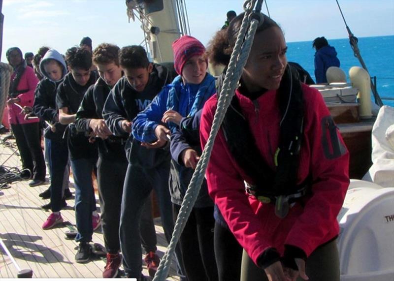 All pulling together aboard the Spirit of Bermuda photo copyright Bermuda Sloop Foundation taken at 