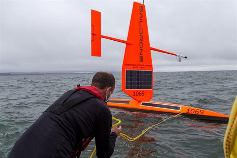 Saildrone typically launches Arctic missions out of Dutch Harbor, AK, but due to COVID-19 travel restrictions, the four mapping saildrones were deployed just west of the Golden Gate Bridge. - photo © Saildrone