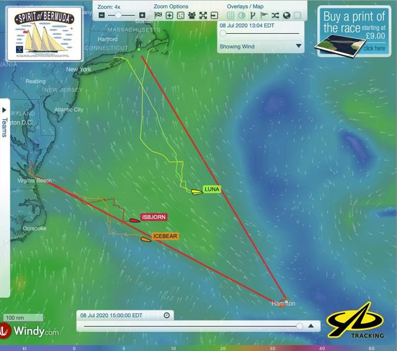 Spirit of Bermuda Charity Rally entries shown on the YB tracking site showing progress made on both legs of the course towards the finish in Bermuda - photo © Sailing Yacht Research Foundation