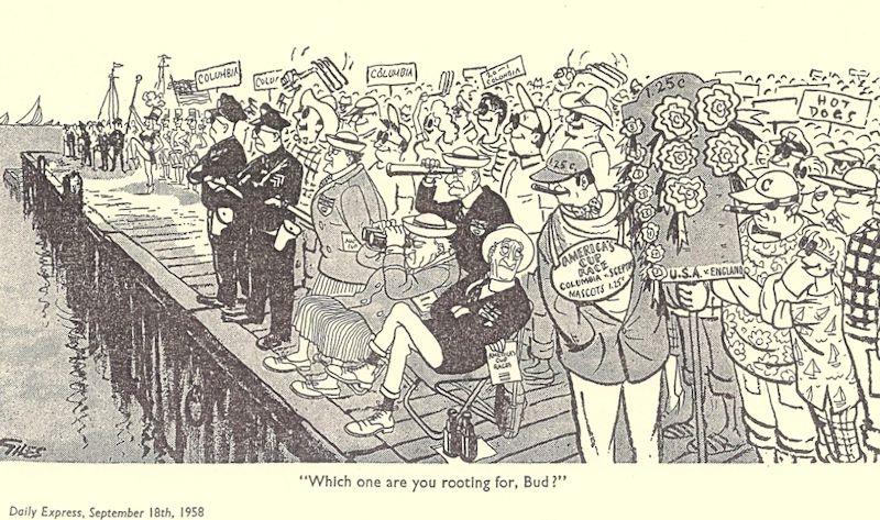 Cartoonist captures the mood of UK supporters during the 1958 America's Cup photo copyright Giles / Daily Express taken at 