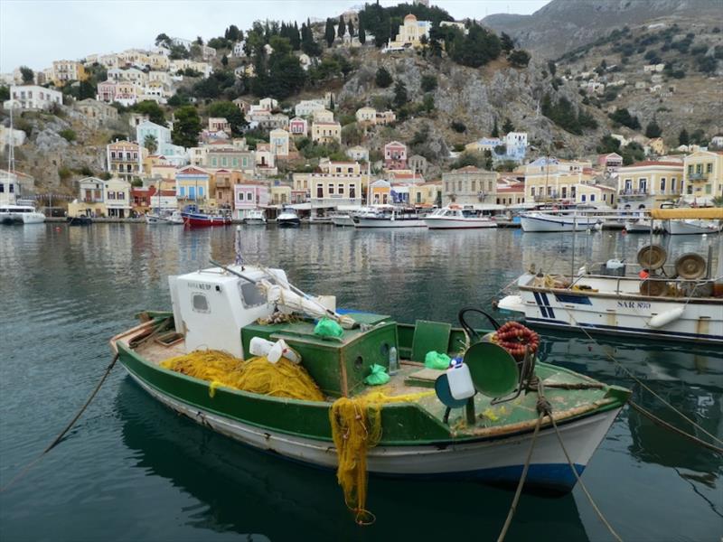 Debbie and Paul from Australian boat Wild Odyssey took these photos of Red Roo arriving at Symi Harbour. - photo © SV Red Roo
