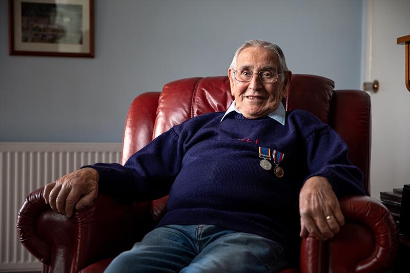 Portrait of former Cromer volunteer Ted Luckin who volunteered at the lifeboat station for over six decades. Pictured at his home at the age of 93 wearing his service medals. Shot suring filming for 200 voices project - photo © RNLI / Nathan Williams