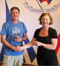 Bretzel Bakery MD Dymphna O'Brien presents Robert Howe (Monkstown Bay SC) with the prize for 1st Master, Irish RS Aero Nationals 2023 © Stephen Oram