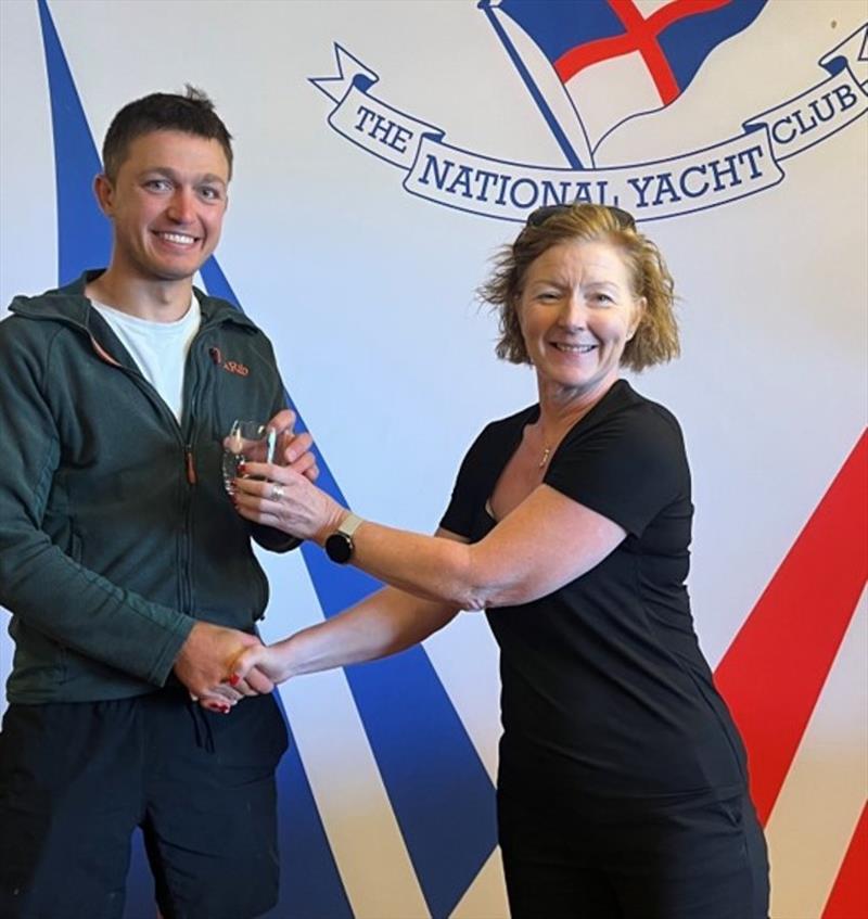Bretzel Bakery MD Dymphna O'Brien presents Noah Rees (Lymington Town SC) with the prize for 2nd overall, Irish RS Aero Nationals 2023 photo copyright Stephen Oram taken at National Yacht Club, Ireland