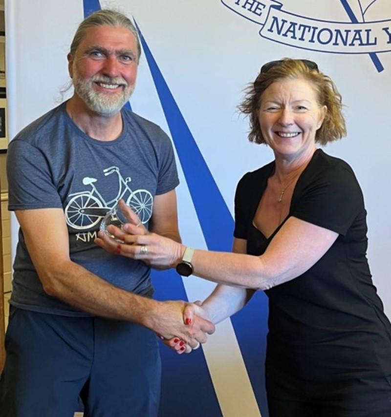 Bretzel Bakery MD Dymphna O'Brien presents William Despard (National YC) with the prize for 1st Novice, Irish RS Aero Nationals 2023 photo copyright Stephen Oram taken at National Yacht Club, Ireland