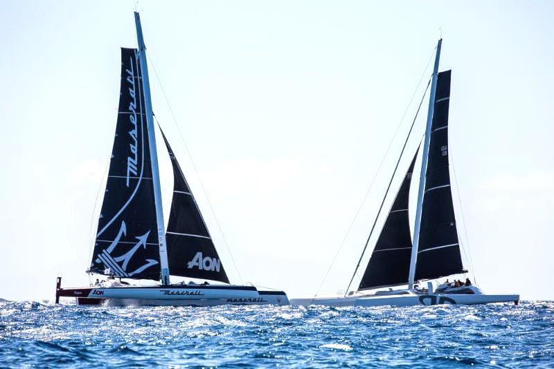 Giovanni Soldini's Multi70 Maserati and Jason Carroll's MOD 70 at the start of the RORC Caribbean 600, Day 2 photo copyright Rachel Fallon-Langdon taken at Royal Ocean Racing Club and featuring the MOD70 class