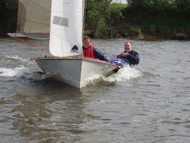 Dave and Frances Wilkins enjoying the breezy conditions at the Avon National 12 Open photo copyright John Murrell taken at Avon Sailing Club and featuring the National 12 class