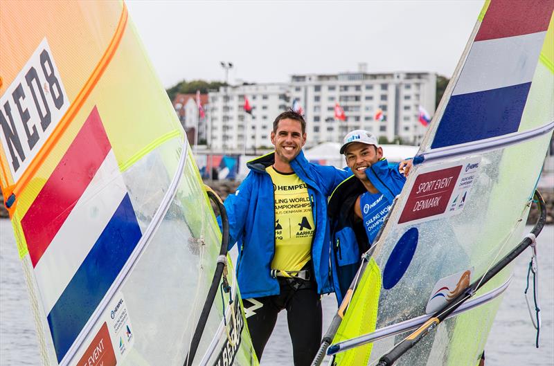 Dorian van Rijsselberghe (NED) and Kiran Badloe (NED) - RS:X - Day 11 - Hempel Sailing World Championships, Aarhus, Denmark, August 2018 photo copyright Sailing Energy / World Sailing taken at  and featuring the RS:X class