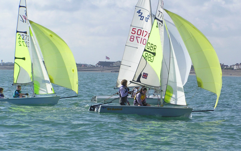 Fevas vying for position during the West Sussex Schools and Youth Sailing Association Regatta photo copyright Jan Elliman taken at Arun Youth Aqua Centre and featuring the RS Feva class