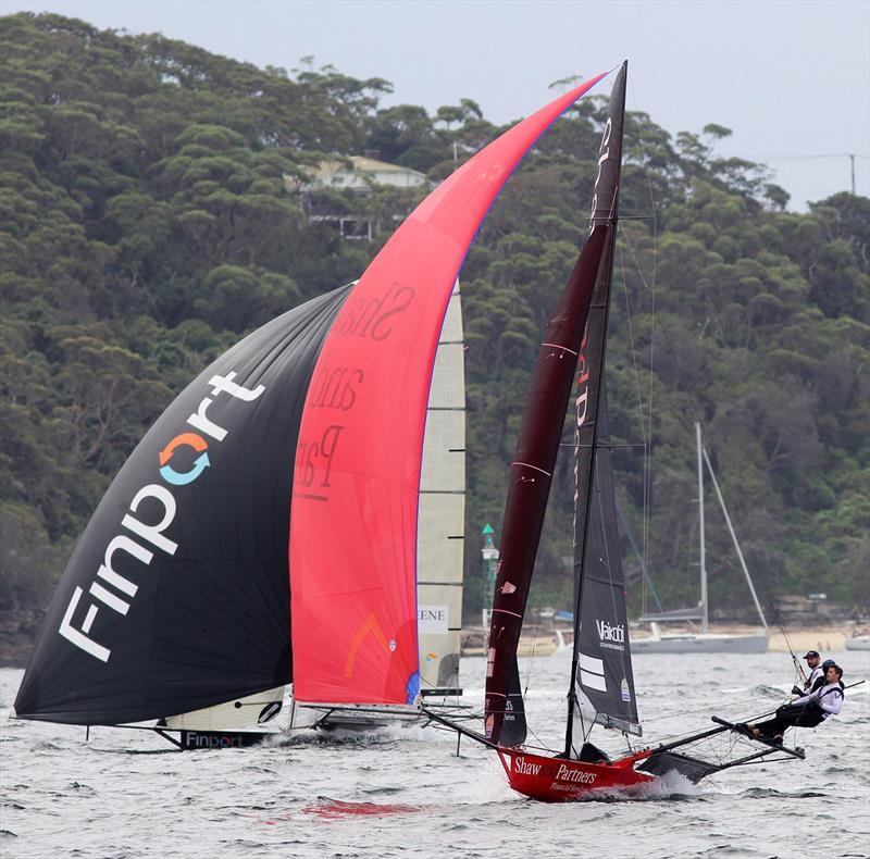 The two leaders on the first spinnaker run on day 5 of the 18ft Skiff Australian Championship photo copyright Frank Quealey taken at Australian 18 Footers League and featuring the 18ft Skiff class