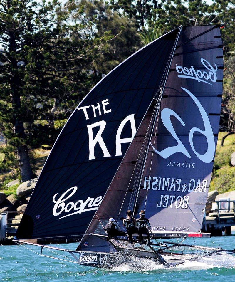 Jack Macartney drives The Rag hard in a South-East wind off Shark Island photo copyright Frank Quealey taken at Australian 18 Footers League and featuring the 18ft Skiff class