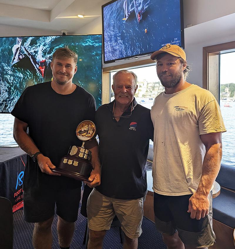Woody, Lewis Brake (with NSW trophy) and Fang Warren in the League ckubhouse after last Sunday's final races photo copyright Jess Nearn taken at Australian 18 Footers League and featuring the 18ft Skiff class