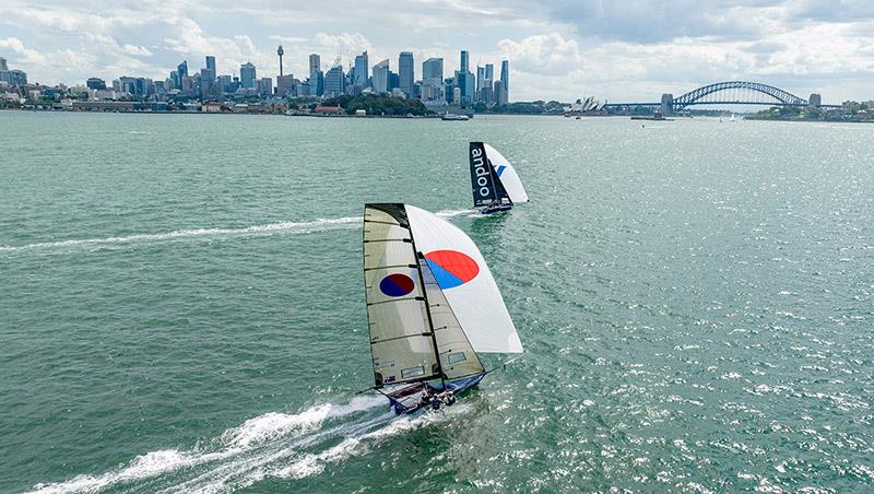 Andoo and Yandoo, the biggest threats to defending champion Finport Finance photo copyright SailMedia taken at Australian 18 Footers League and featuring the 18ft Skiff class
