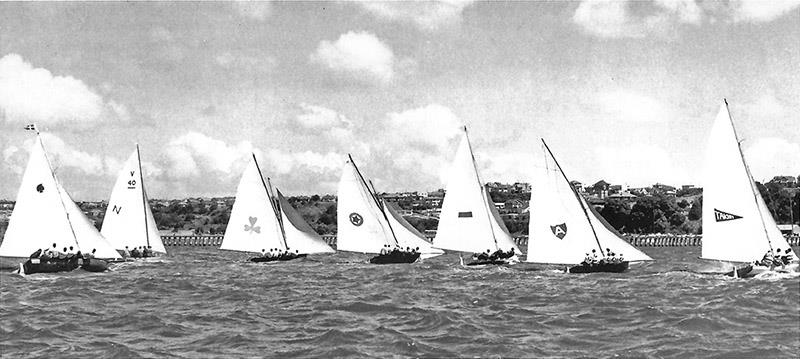 Start of a race at the 1950 Worlds in NZ photo copyright Wayne Pascoe Collection taken at Australian 18 Footers League and featuring the 18ft Skiff class