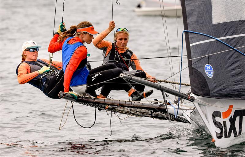 Sixt crew in action during the 18ft Skiff Queen of the Harbour 2024 photo copyright SailMedia taken at Australian 18 Footers League and featuring the 18ft Skiff class
