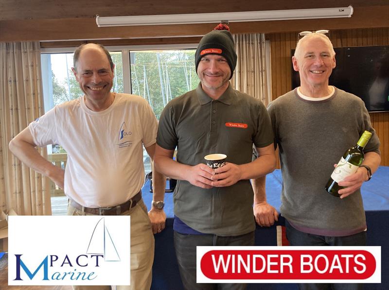 Wiinners in the Royal Windermere Yacht Club Solo Open (l-r) Andy Carter 2nd, Steve Denison 1st, Innes Armstrong 3rd photo copyright Justine Davenport taken at Royal Windermere Yacht Club and featuring the Solo class