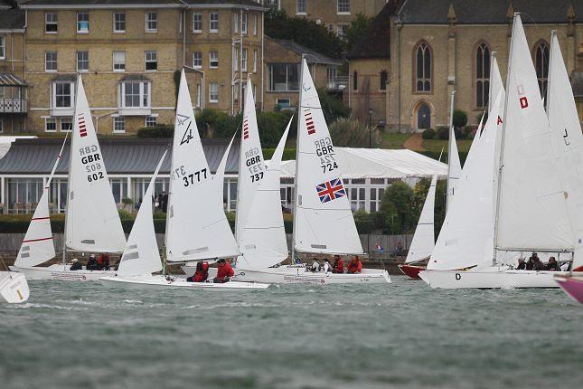 Sonars passing the Royal Yacht Squadron on day 5 of Cowes Week 2019 photo copyright Paul Wyeth / CWL taken at Cowes Combined Clubs and featuring the Sonar class