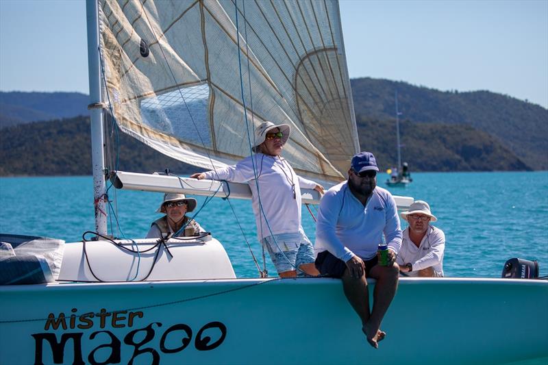 Goggles (sitting right in white cap and glasses) and his Mister Magoo crew - Airlie Beach Race Week photo copyright Shirley Wodson taken at Whitsunday Sailing Club and featuring the Sportsboats class