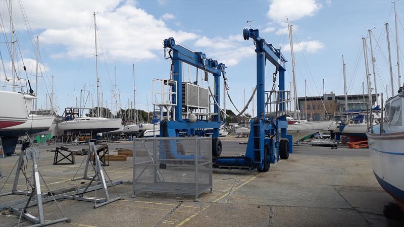 Travel lift in the boat yard photo copyright Stoneways Marine taken at  and featuring the  class