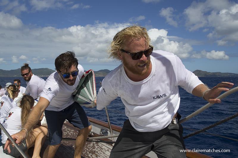 The 112ft (34m) Sparkman & Stephens sloop Kawil was just three seconds shy of the start line and went on to win Race One - 2019 Superyacht Challenge Antigua  photo copyright Claire Matches / www.clairematches.com taken at  and featuring the Superyacht class