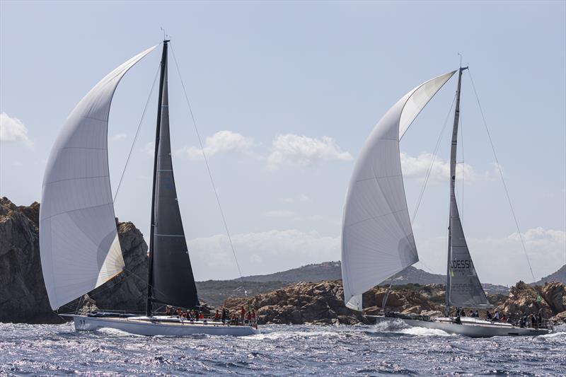 Lyra sits on top of today's winner, the mighty Galatea in today's Wally start on Maxi Yacht Rolex Cup day 5 photo copyright Studio Borlenghi / International Maxi Association taken at Yacht Club Costa Smeralda and featuring the Wally class