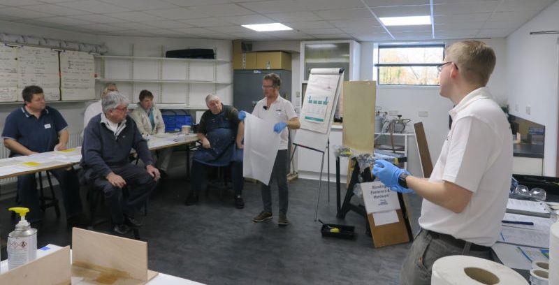 A typical WEST SYSTEM epoxy course at Wessex Resins, in Hampshire, covers working with fibreglass cloth - photo © Steve Goodchild