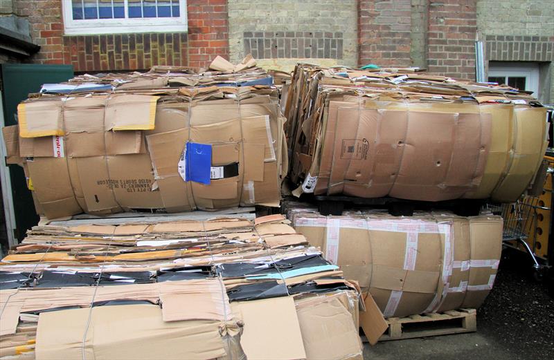 Palleted cardboard ready for recycling at Wetsuit Outlet photo copyright Mark Jardine taken at  and featuring the  class