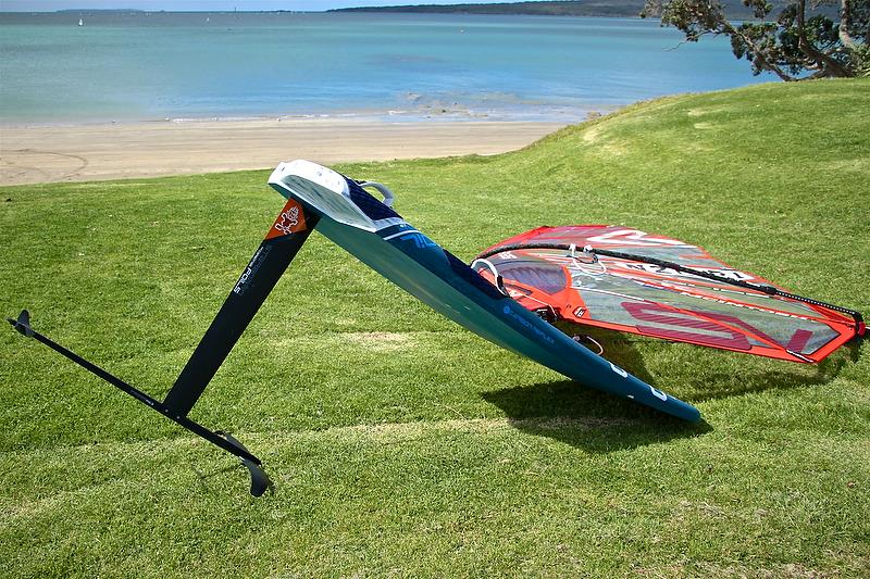 Windfoiler - basic setup the foil replaces the tail fin, and no centreboard - photo © Richard Gladwell